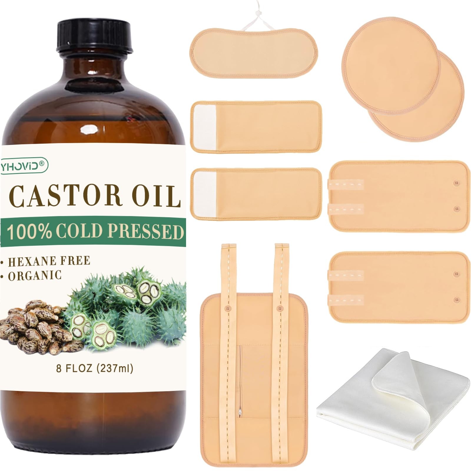10 Pcs Organic Cotton Castor Oil Pack Wrap – Reusable Castor Oil Packs for St…