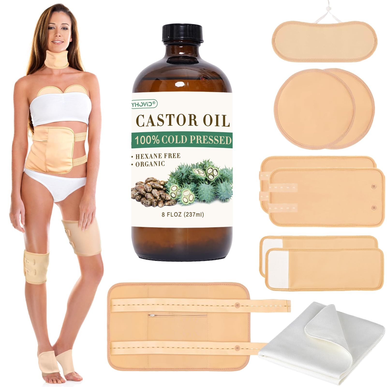 10 Pcs Organic Cotton Castor Oil Pack Wrap Reusable Castor Oil Packs for Sto…