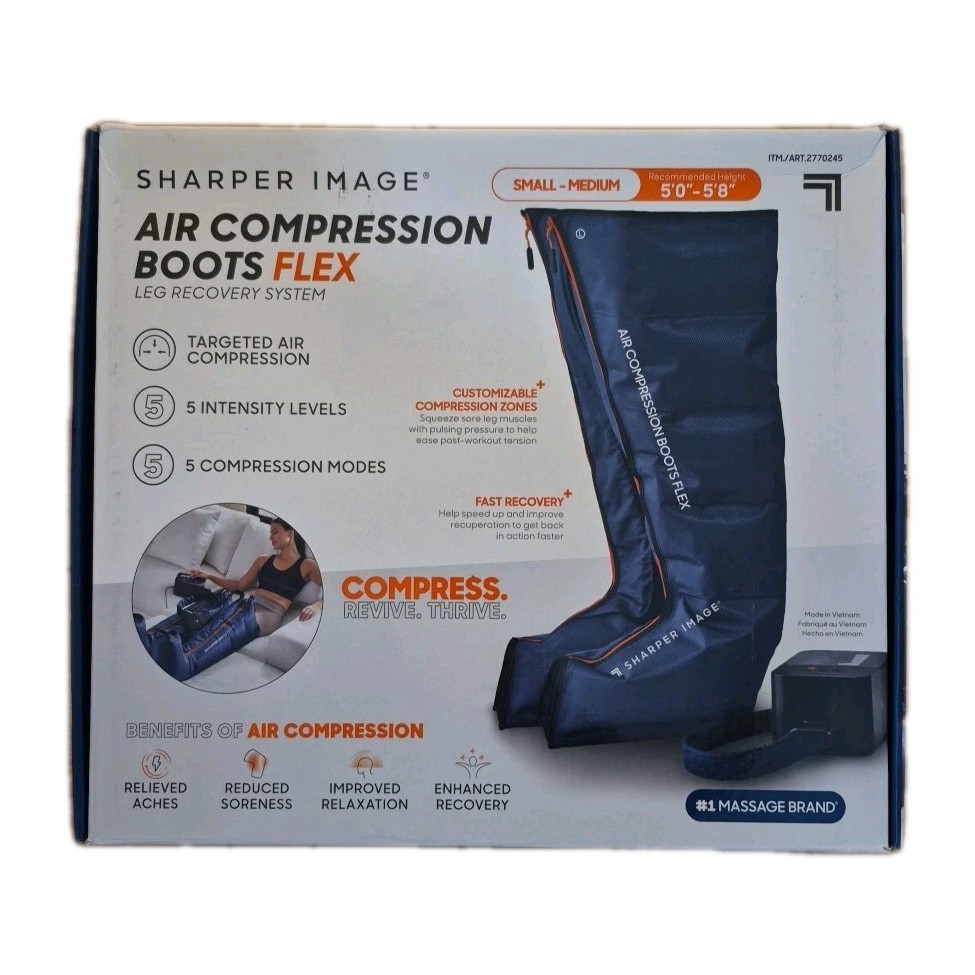 SHARPER IMAGE AIR COMPRESSION BOOTS SMALL/MEDIUM SIZE Inseam 25-31″- blue