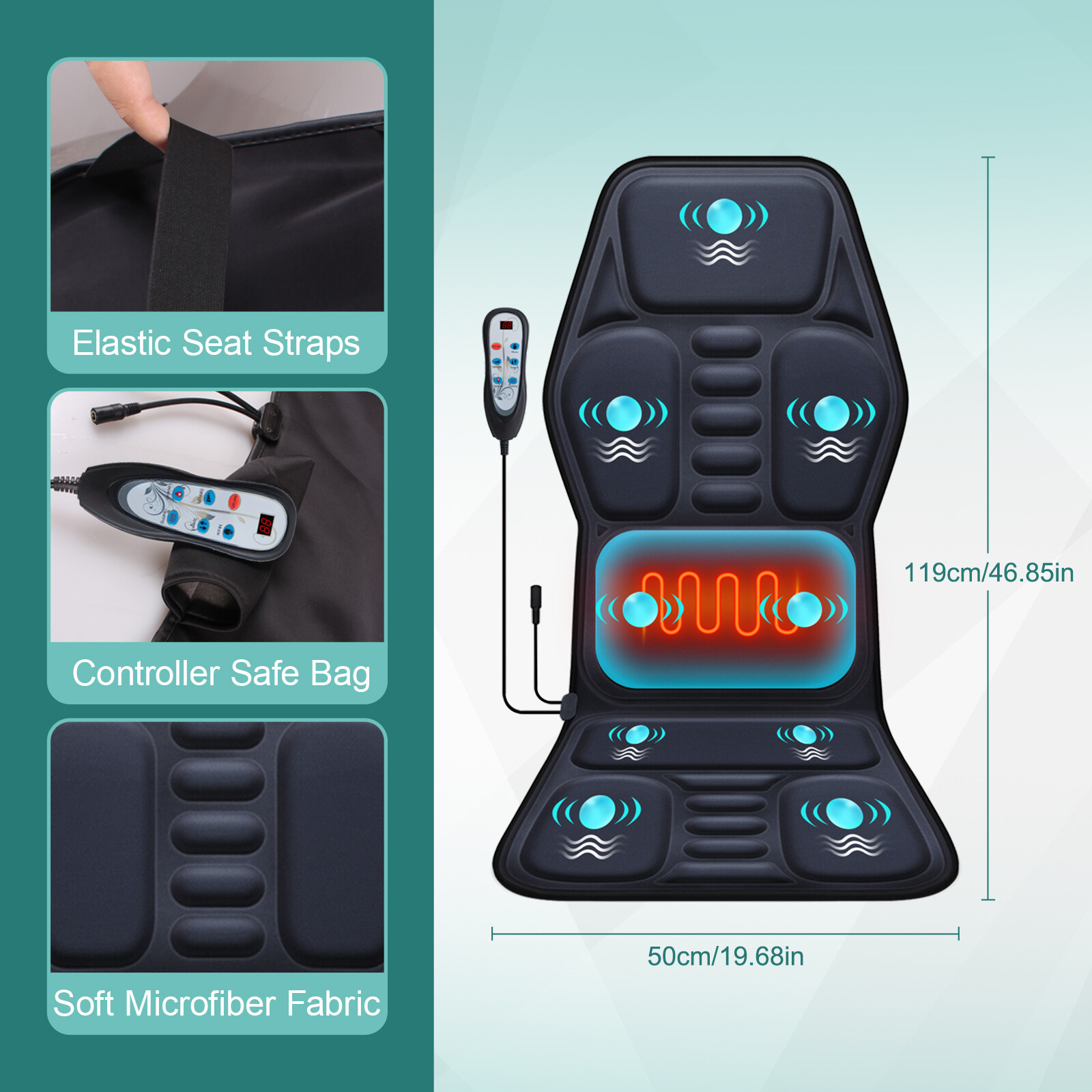 9 Mode Car Massage Seat Heat Chair Pad Cushion Mat Home Office Back Neck Lumbar