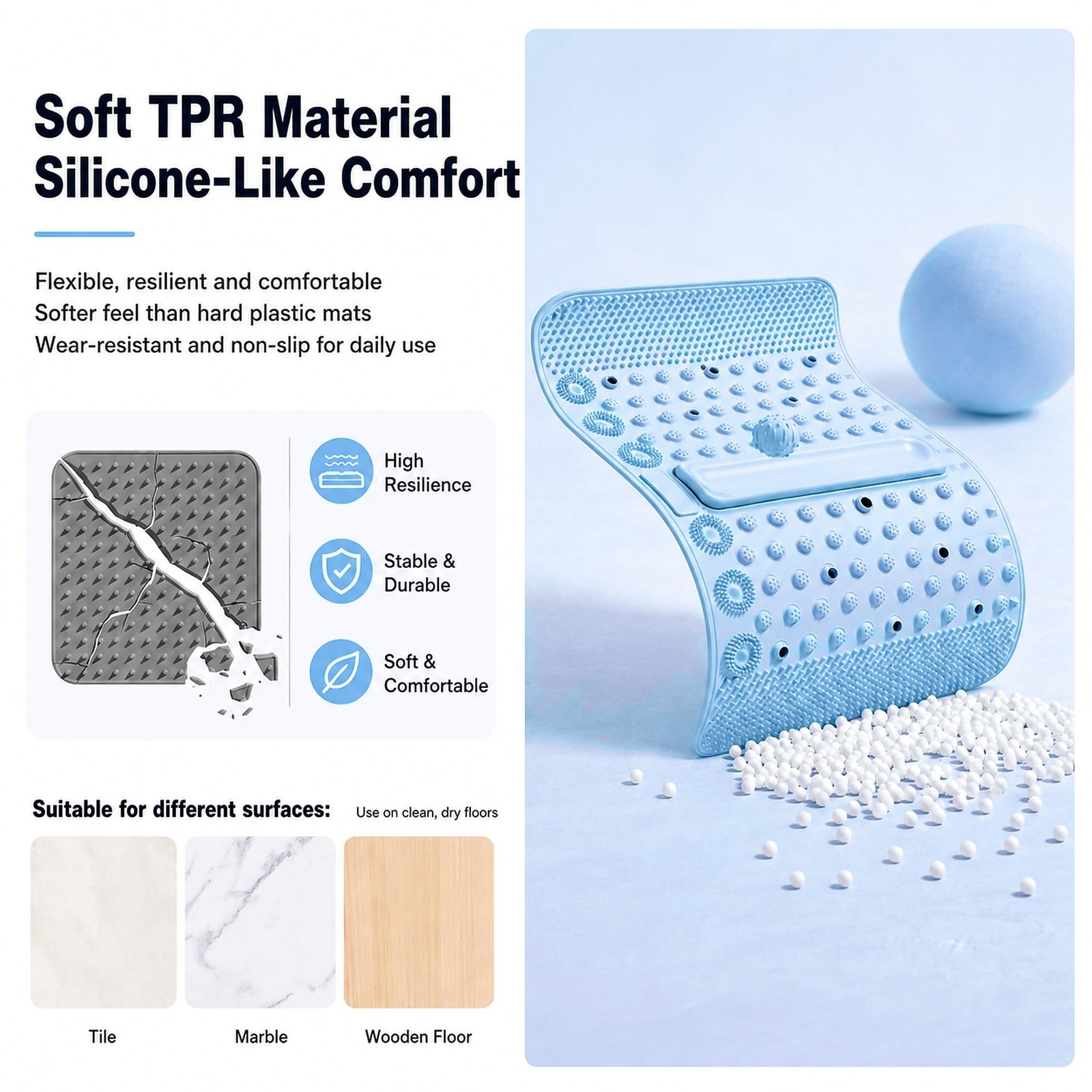 Soft TPR Foot Massage Mat with Removable Ball & 12 Magnets, Extra Large Refle…