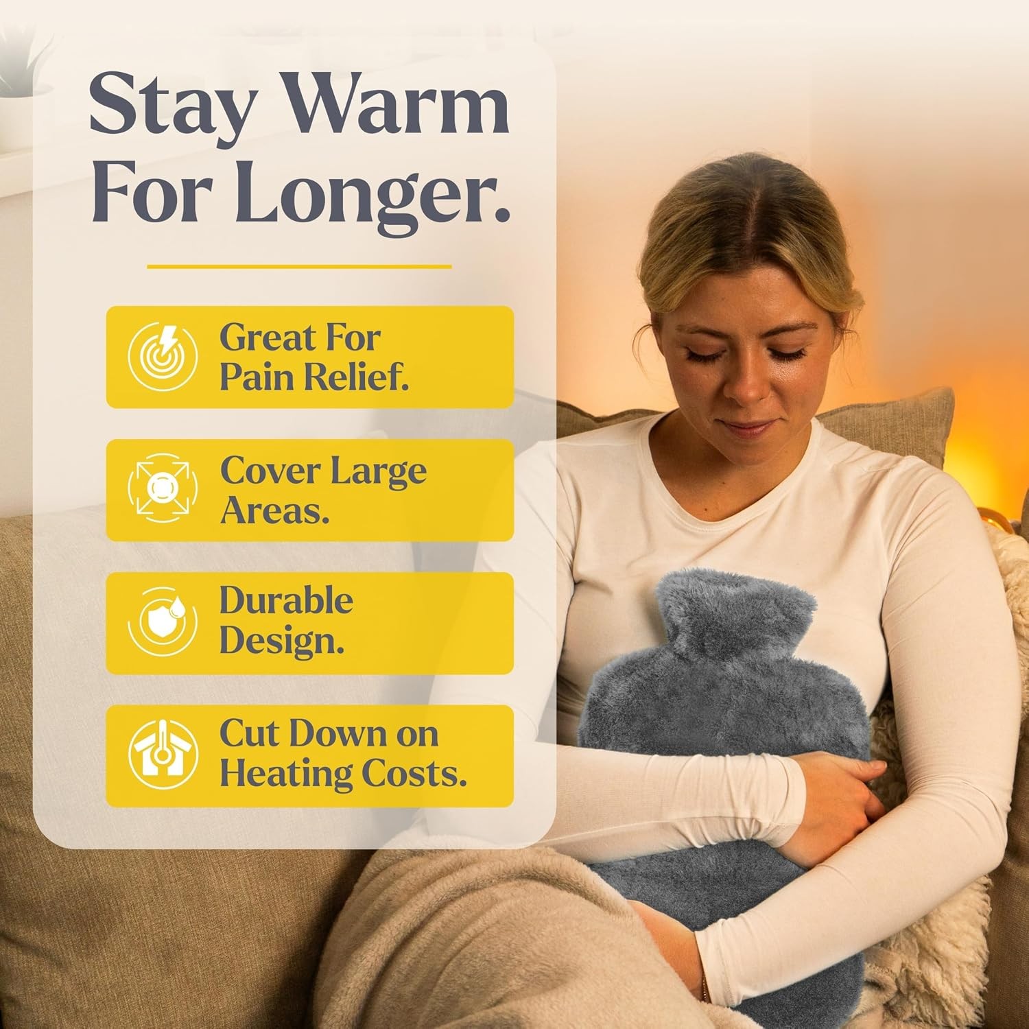 Hot Water Bottle With Soft Premium Fleece Cover Gray 3L