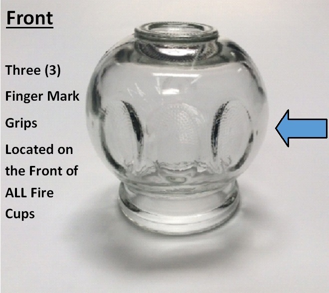 Glass Fire Cupping Cups with Finger Grips Imprinted Sold in Sets of 15 & 24
