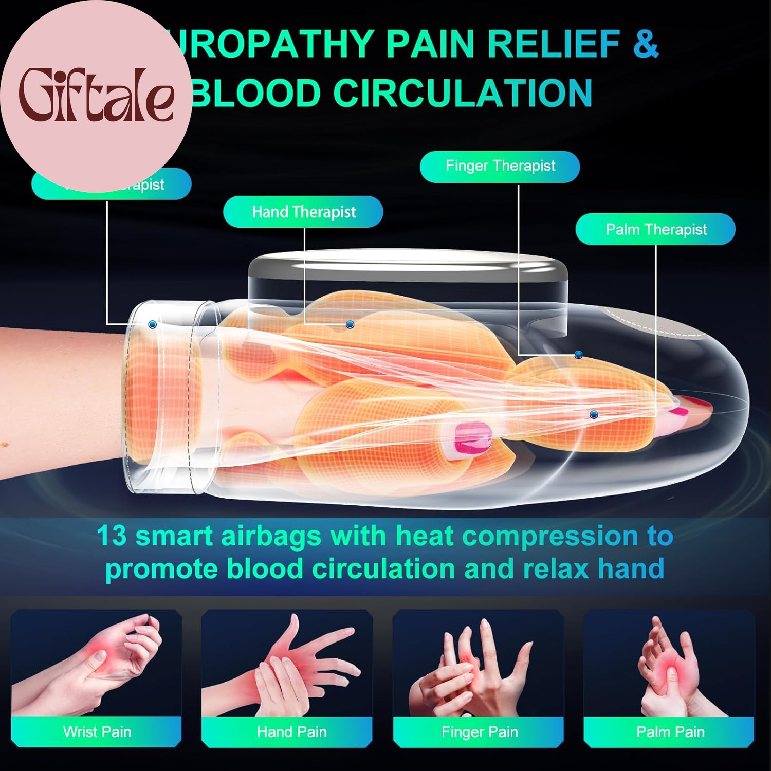 Professional Hand Massager with Heat Compression Therapy, 3 Massage 4 Temperatur