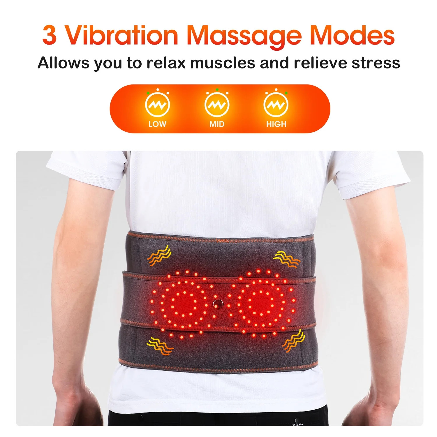 Cordless Heating Pad for Back Hatch Belt Massager with 3 Vibration and 3 Levels