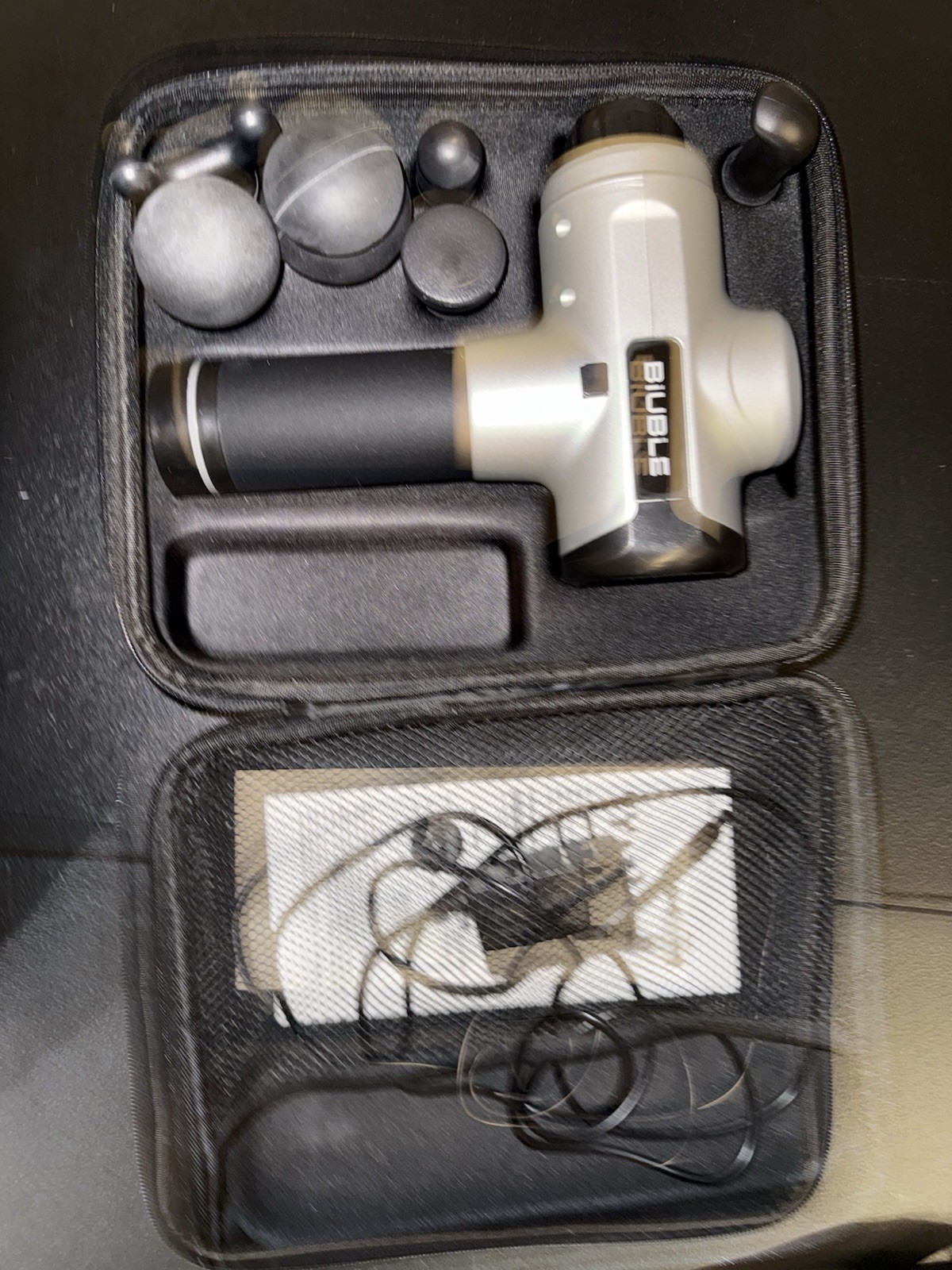 BIUBLE Cordless Massage Gun Silver Black 5 Heads with Carrying Case