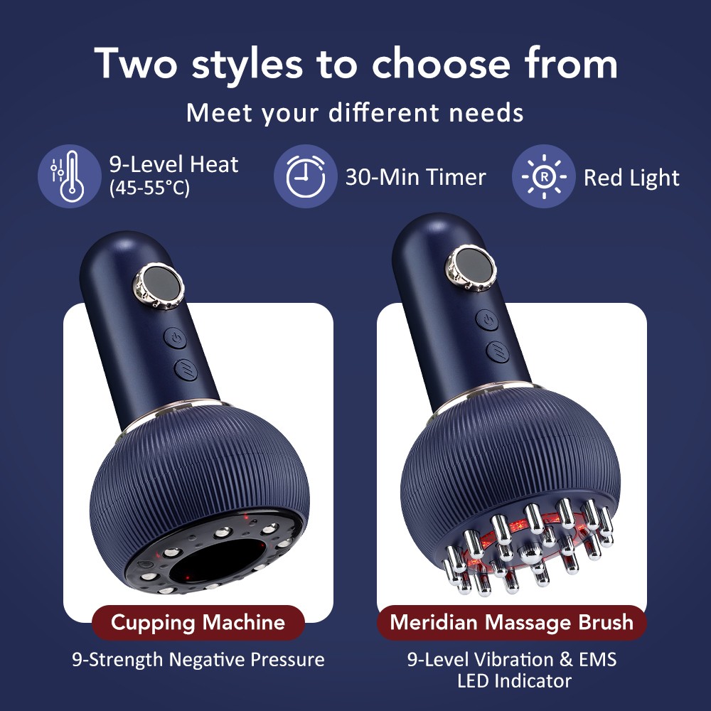Cordless 9 Levels EMS Meridian Brush Scrapping Microcurrent Red Light therapy