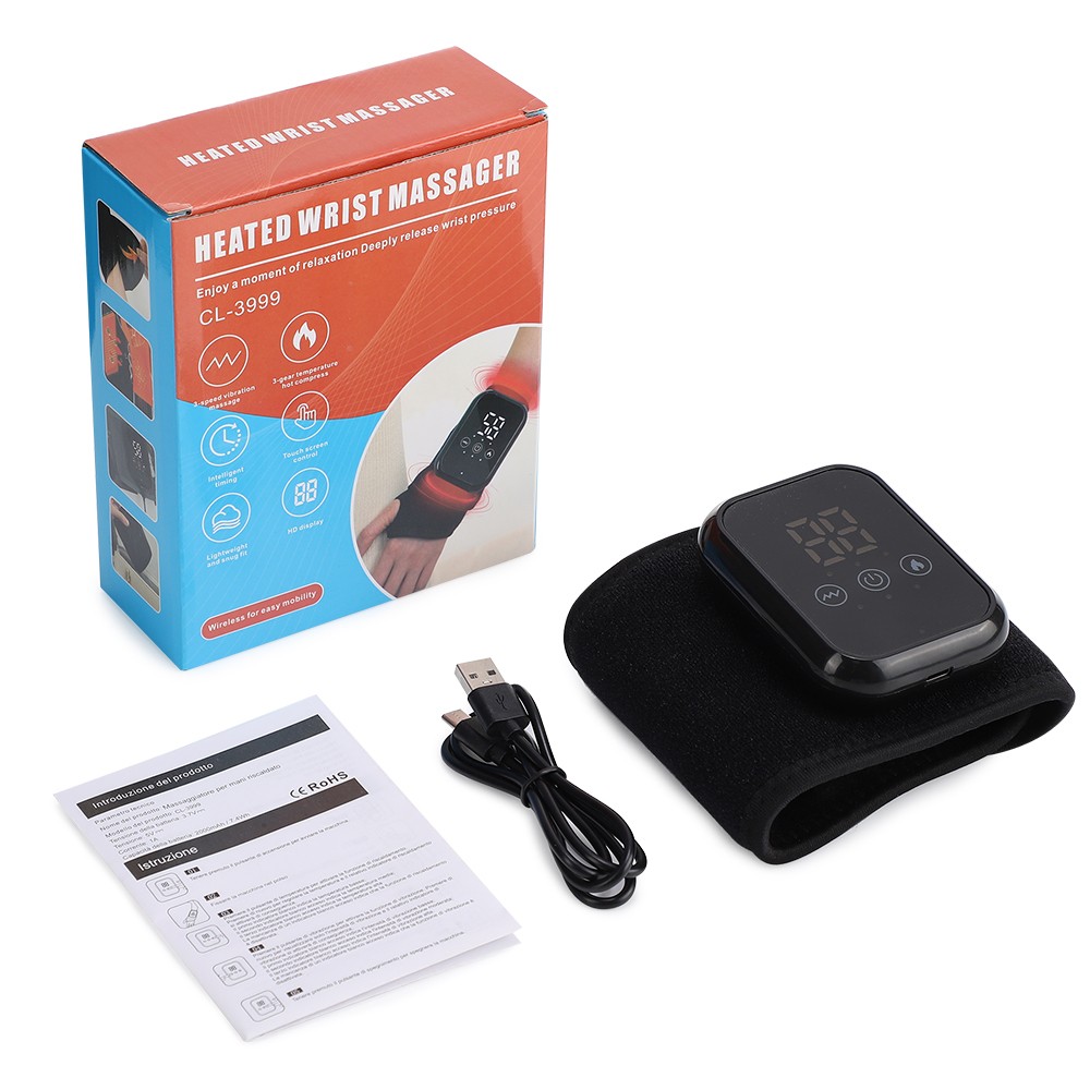 Electric Wrist Massager Brace w/ Heat & Vibration for Carpal Tunnel, Arthritis