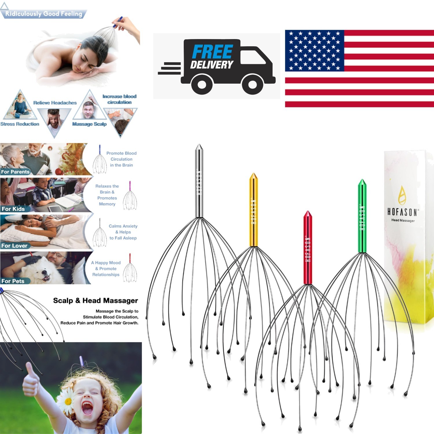 Manual Scalp Massager 4 Count Head Scratcher Stress Relief Gifts for Everyone