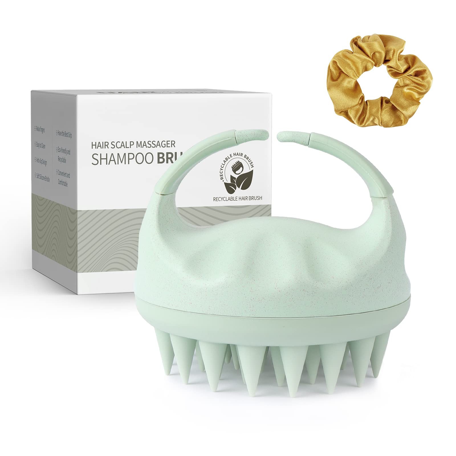 Sndyi Scalp Massager Shampoo Brush Soft Silicone Bristles Green