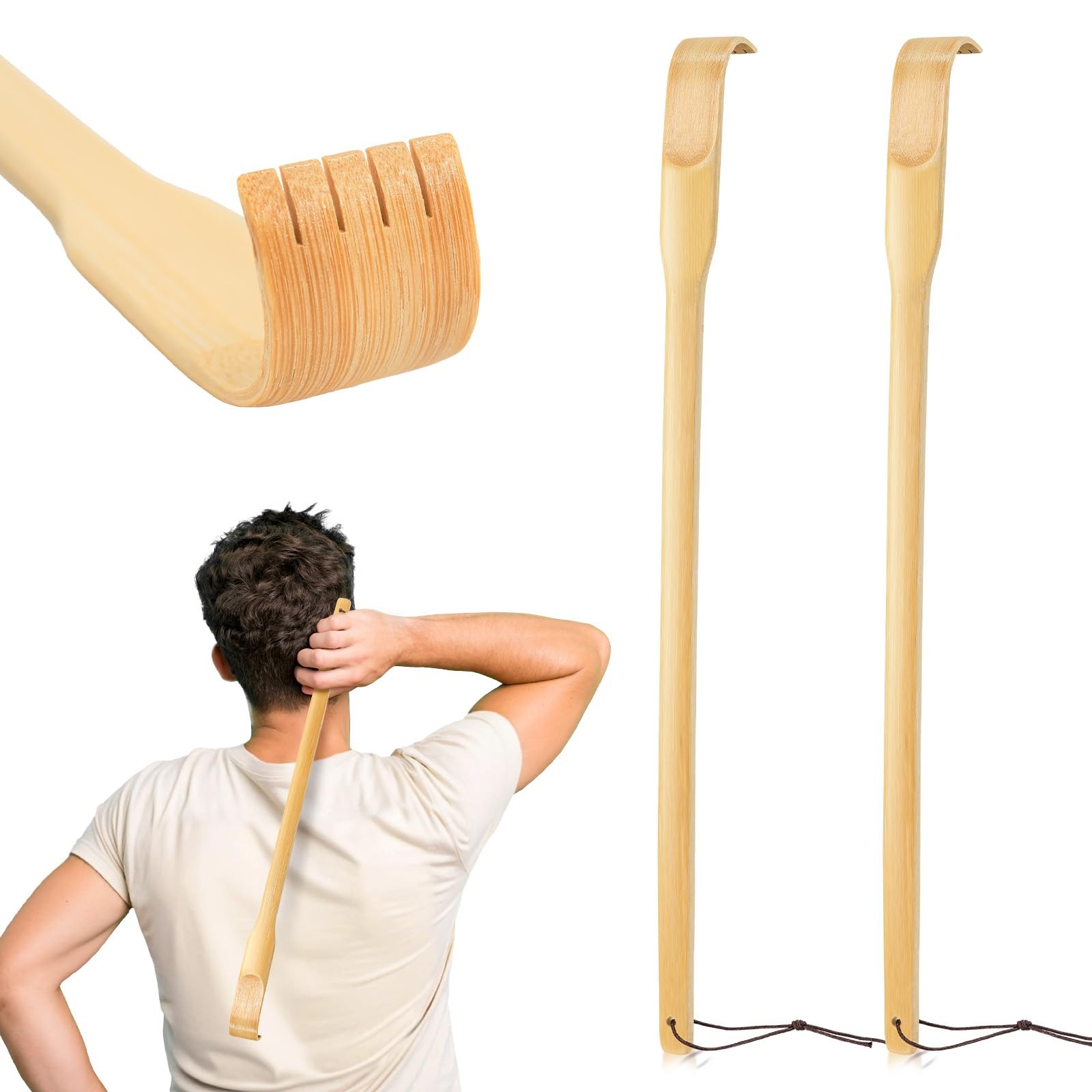 Back Scratcher, 2 Pieces 16.5″ Natural Strong Sturdy Traditional Bamboo Woode…