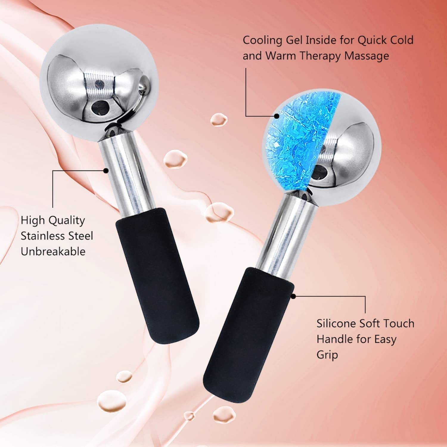 Stainless Steel Ice Globes for Facials – Cold Therapy Roller Massager for Skin C