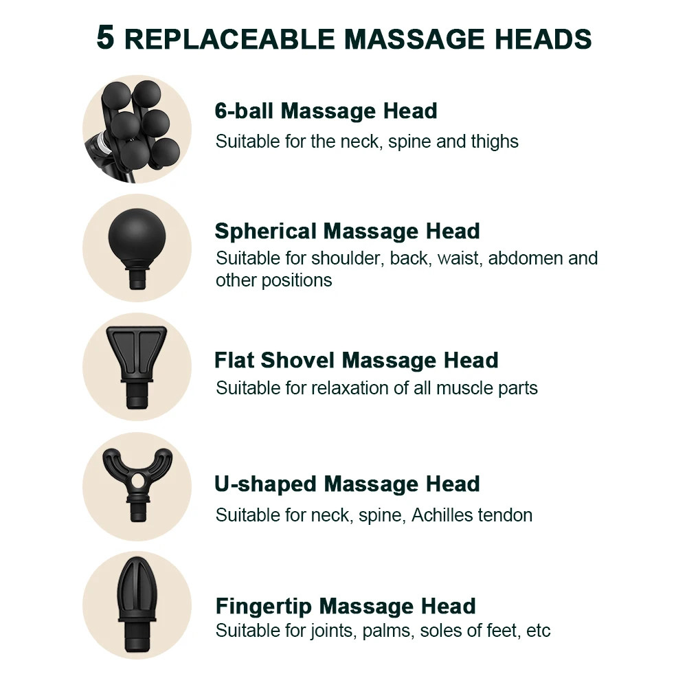 6-Heads Handhel Fascia Gun High Frequency Vibration Body Massage Gun Neck Should