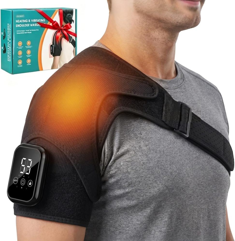 Cordless Heated Shoulder Massager with Vibration Massage Brace Joint Pain Relief