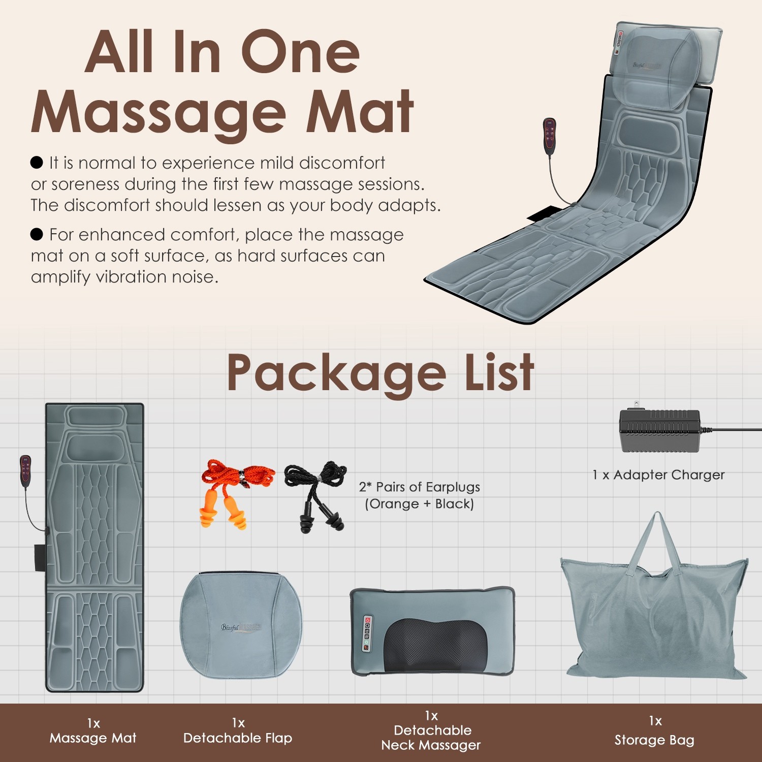 Flannel Full Body Electric Massage Mat Heated Massage Pad Anti-Slip Massager Pad