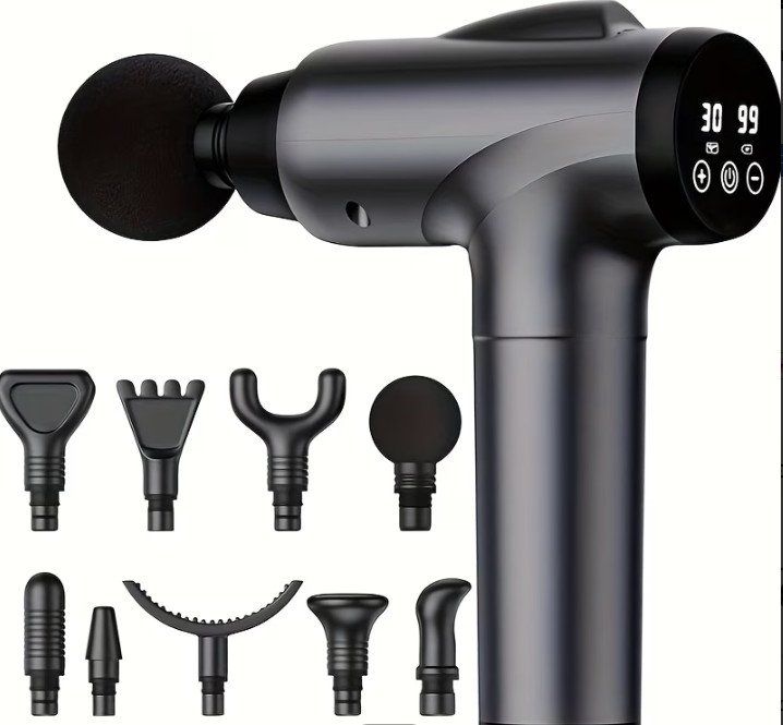Deep Tissue Massage Gun Electric Handheld Muscle Massager 8 Heads Grey LCD