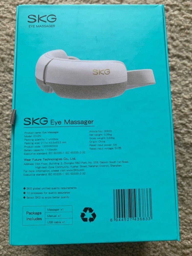 SKG E3-White Eye Massager with Heat Compression, Bluetooth Music Rechargeable