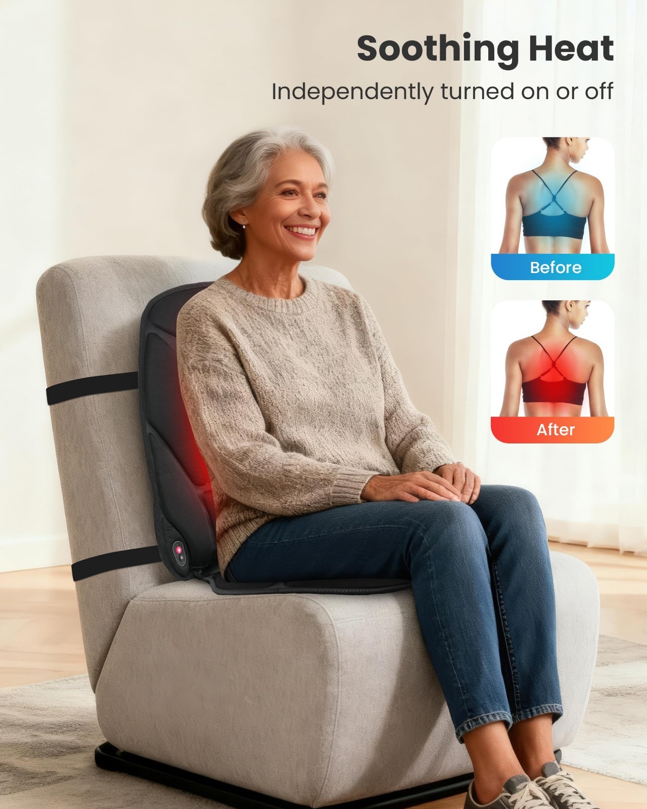 Vibration Back Massager with Heat – Heated Massage Chair Pad, 5 Modes, 2 Heat Le