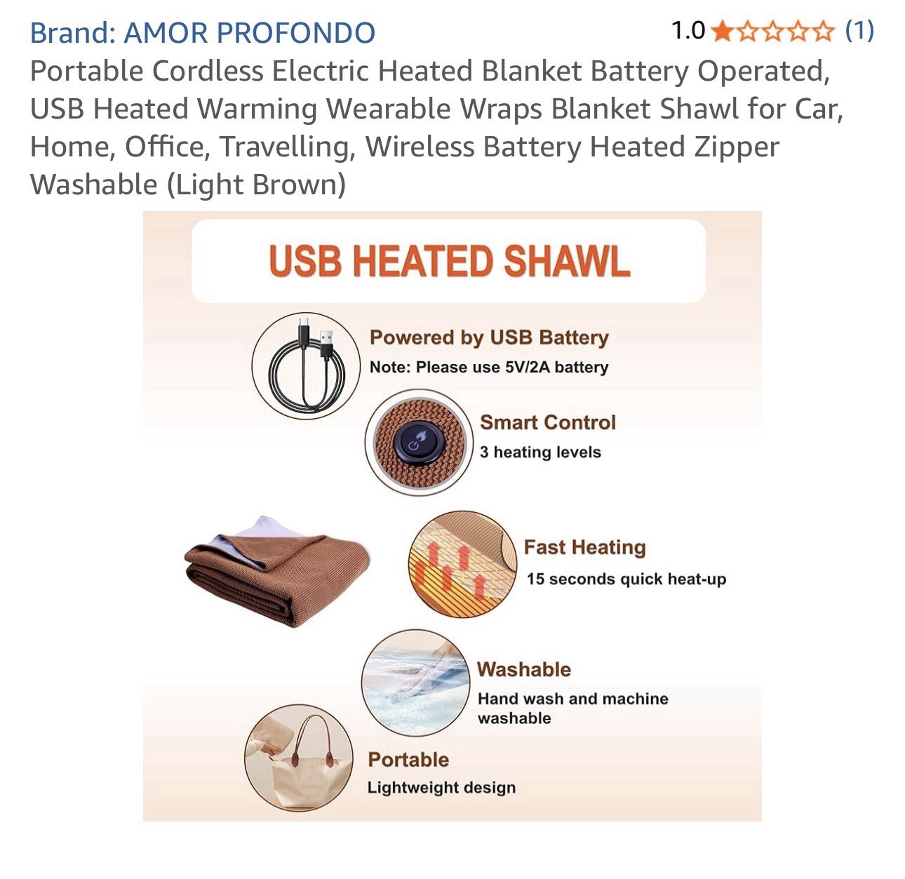 USB Heating Pad for Car, 5V Portable Heated Travel Blanket Pads Heat Settings