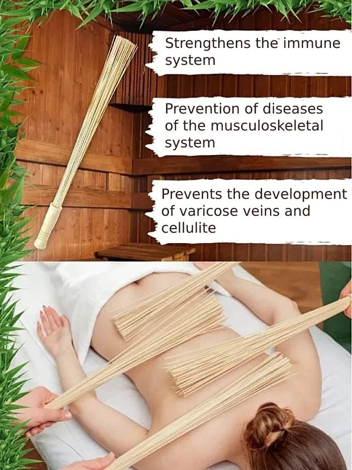 Massage Bamboo Broom for Sauna and Banya – Relaxing Massage Cellulite Massage