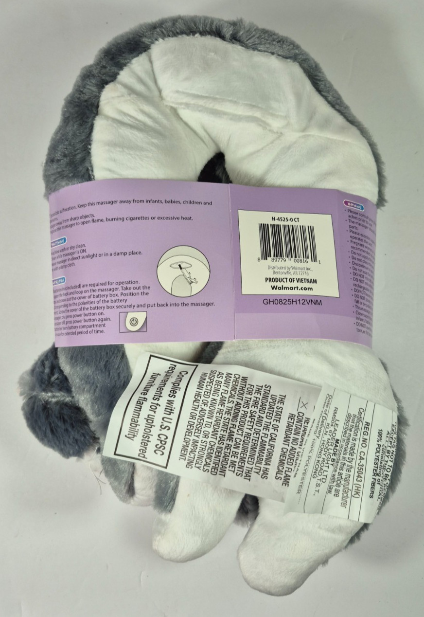 Health Touch Neck Massaging Massager Gift with Relaxing Vibration Gray Cat Plush