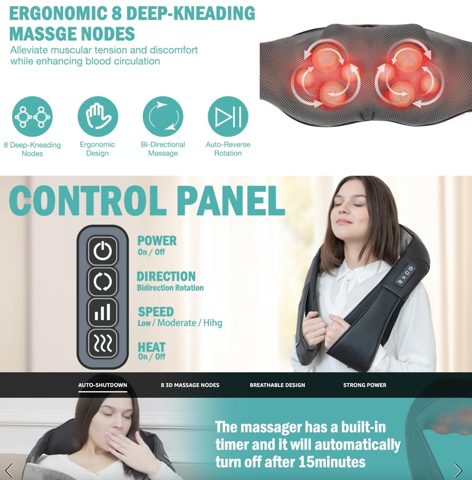 DAILY LIFE SHIATSU BACK & NECK MASSAGER WITH HEAT / DEEP KNEADING / ZC-3002