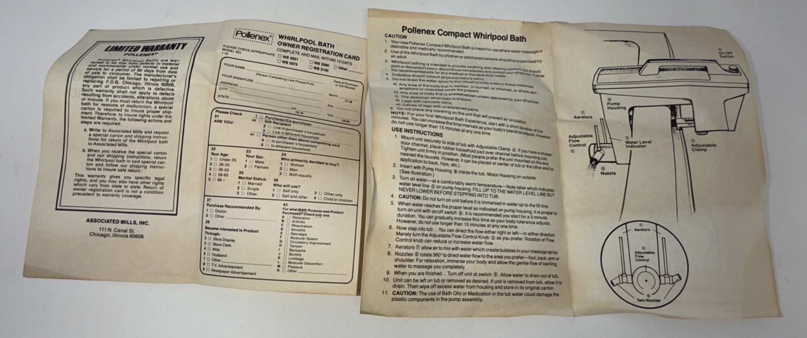 VTG 1976 Pollenex WB2100 Compact Whirlpool Bath-NEW OPEN Box & Instructions