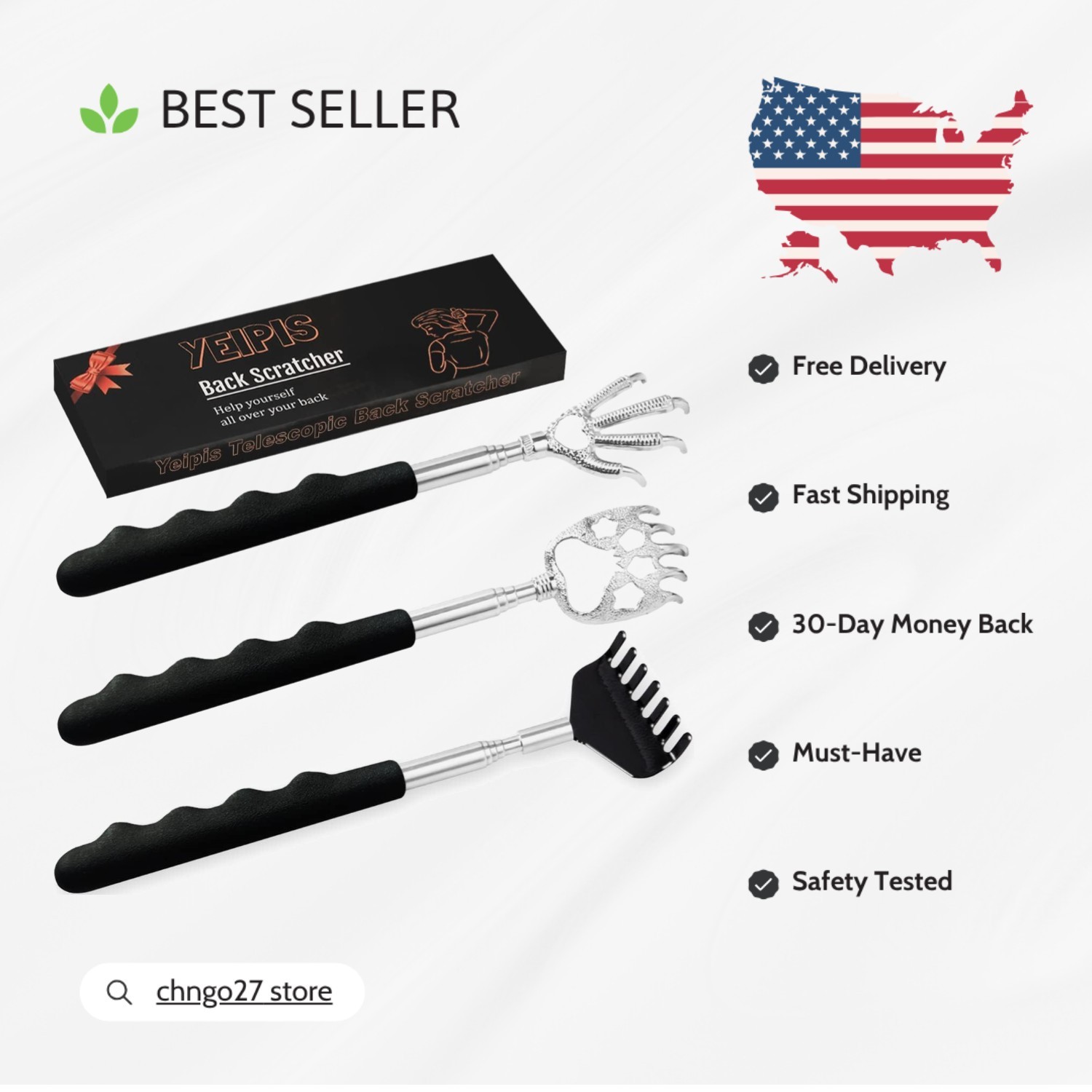 Telescoping Back Massager Tools – Unique 3 Claw Designs for Hard-to- Itches