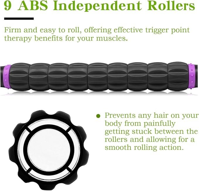 MZDXJ Muscle Roller Massage Stick – 18 Inch, Purple Black – For Athletes, Deep T