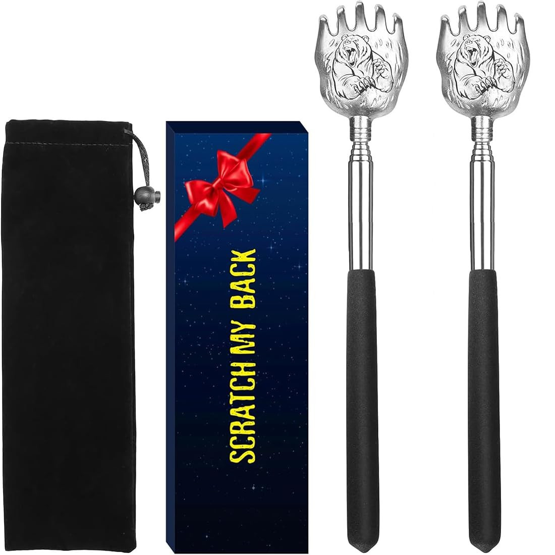 2 Pcs Extendable Back Scratchers Bear Claw Back Scratcher W/ Rubber Handles