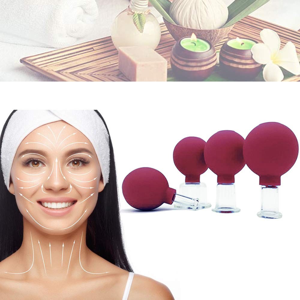 FeelFree Sport Glass Facial Cupping Set 4pcs Silicone Vacuum Suction Face Mas…