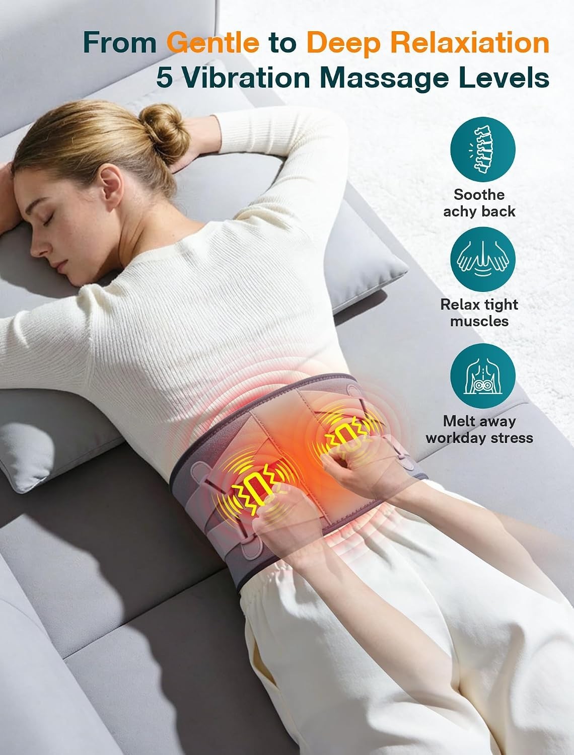 Wireless Heating Pad Lower Back Massager 3 Heat 5 Vibration Portable Belt