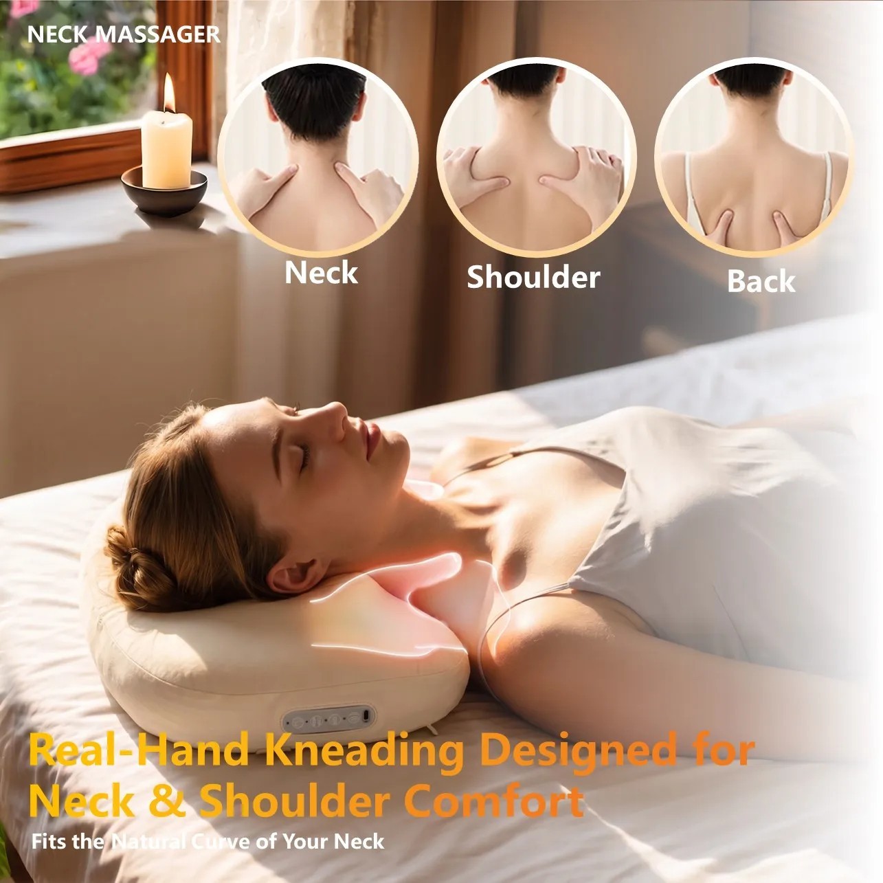 Shiatsu Neck and Shoulder Massager Pillow for Deep Relaxation，Ideal for Sleeping