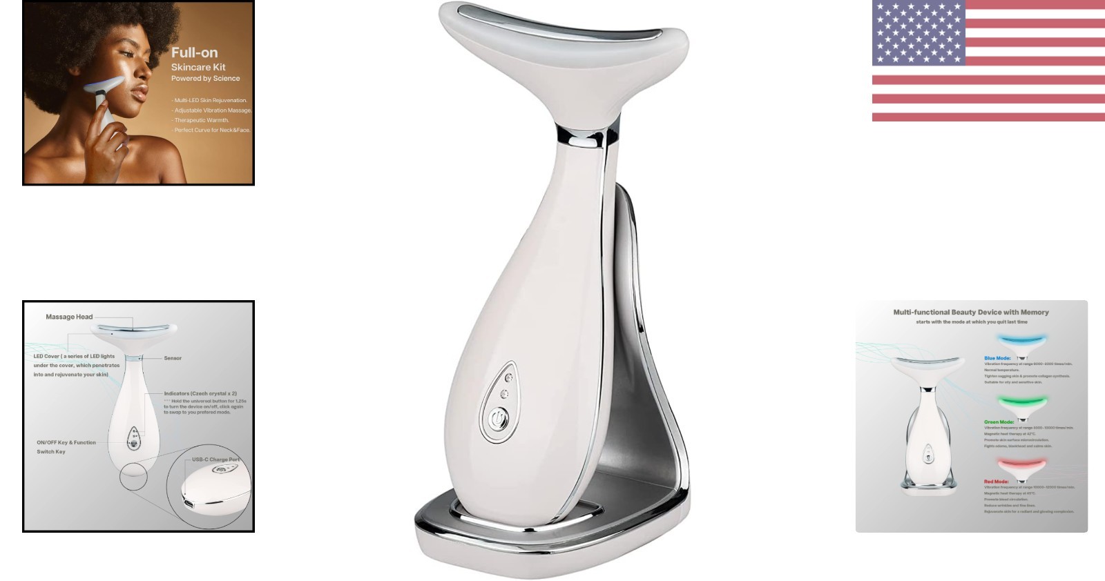 Pearl White Neck Face Massager – Triple Action LED Anti-Aging Device & Sculptor