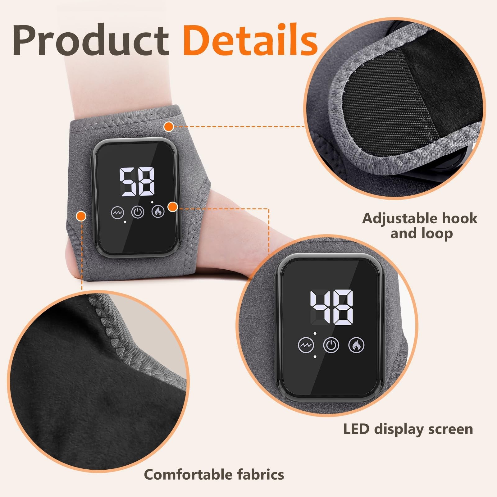 2Pcs Cordless Foot Massager for Neuropathy, 3-in-1 Portable with Heat & Vibratio