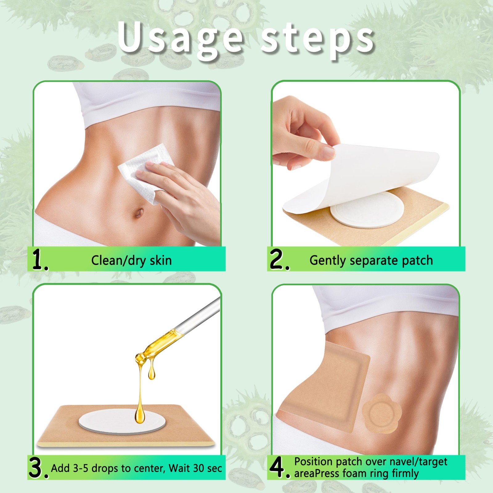 Castor Oil Pack Wrap & Patches 60 Pcs 4 Sizes Disposable Self-Adhesive Organic