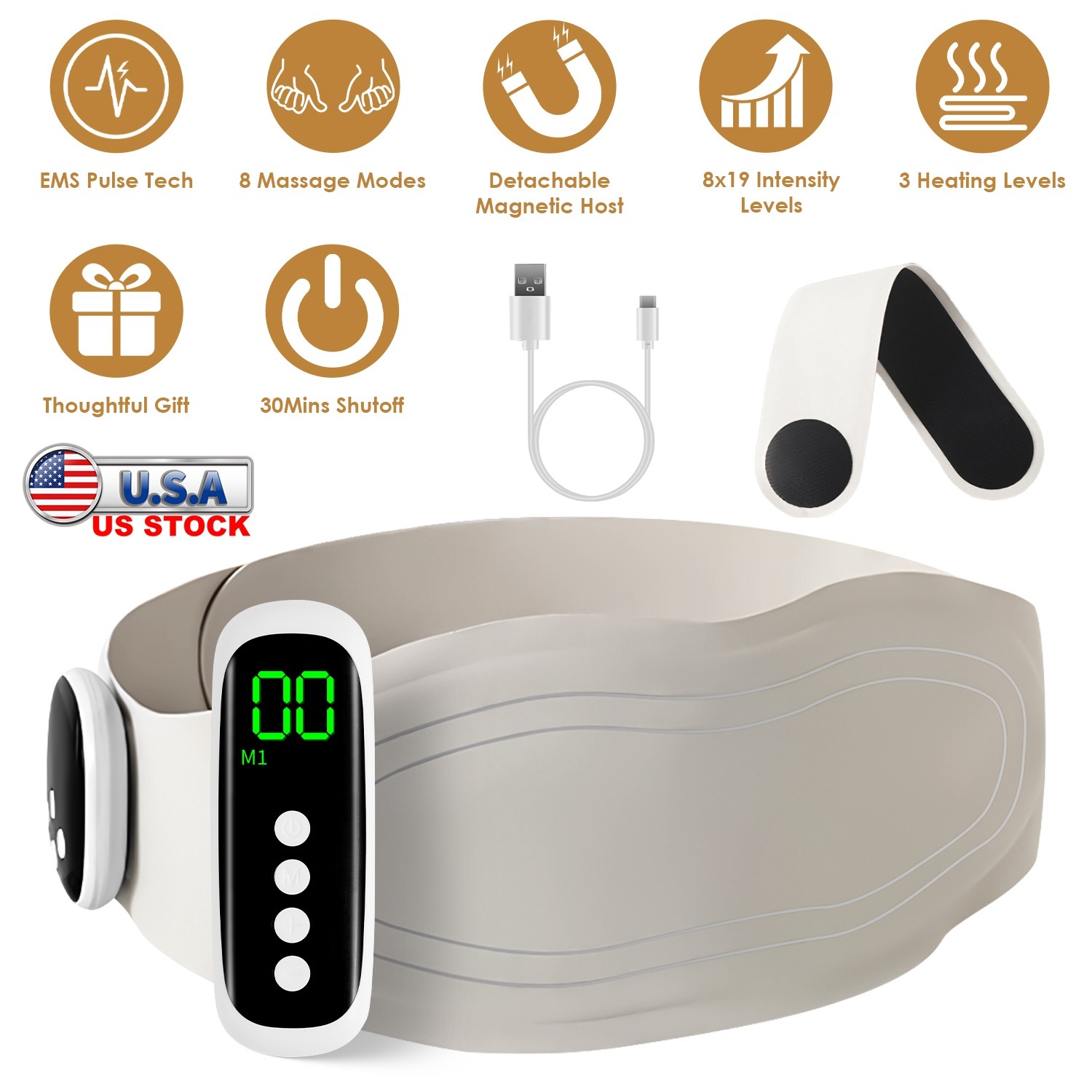 Cordless Lower Back Massager 19 Intensity Levels Deep Massage Heating Pad Belt