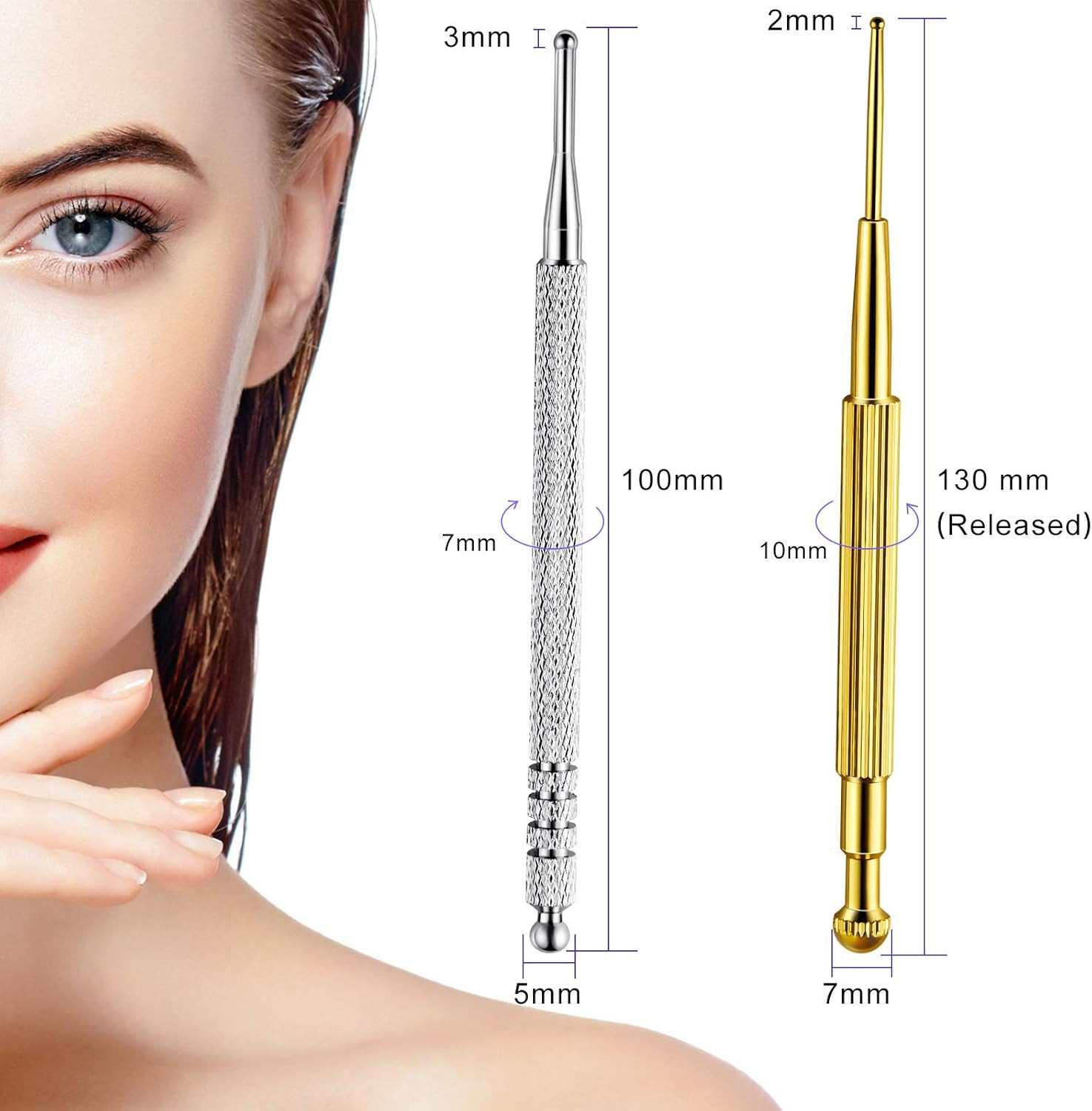 2 Pieces Facial Reflexology Massage Tool Retractable Acupuncture Pen, Stainless