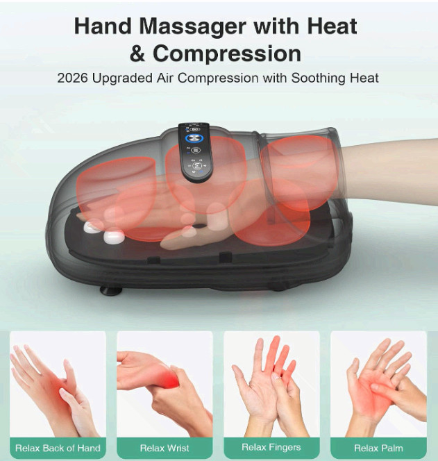 Hand Massager, 2026 Upgraded, Hand Massager with Heat and Compression for Carpal