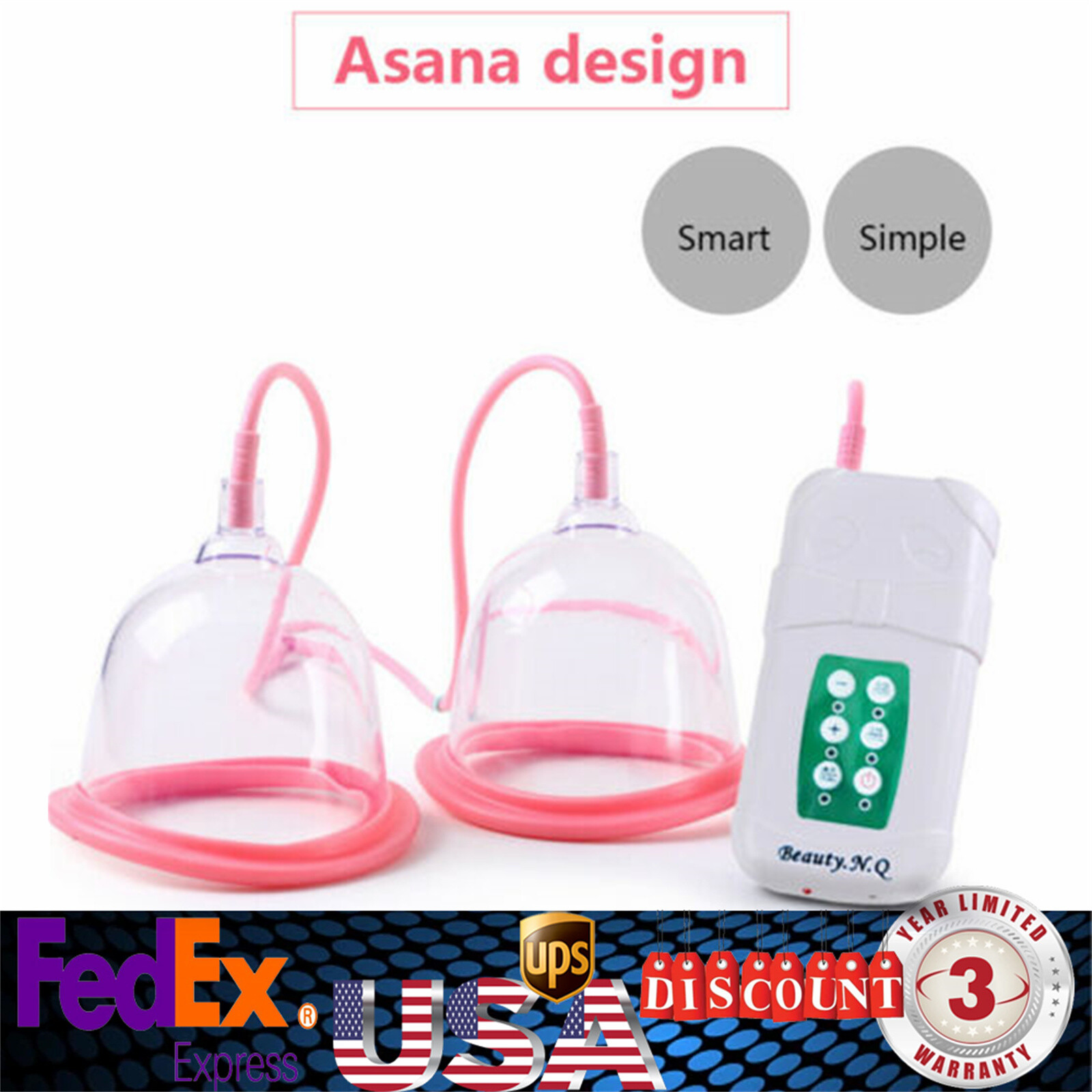 Breast Enlargement Pump Electric Butt Lifter Vacuum Cupping Massage 3 Levels