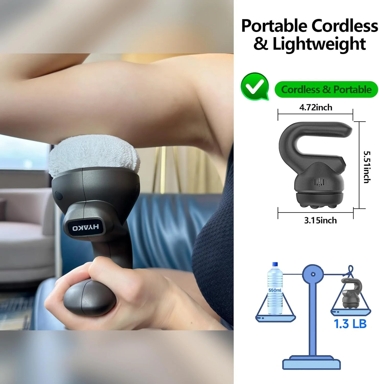 HYAKO Handheld Professional Mini Orbital Buffer Relief Massager, Adjustable Mult