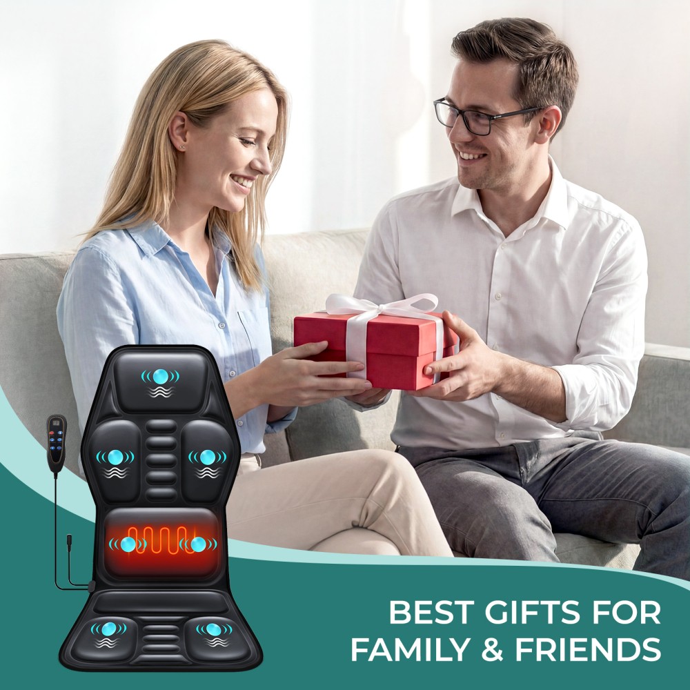 7-Motor Heated Massage Chair Pad, 9 Modes Adjustable Heat Timer for Home Office