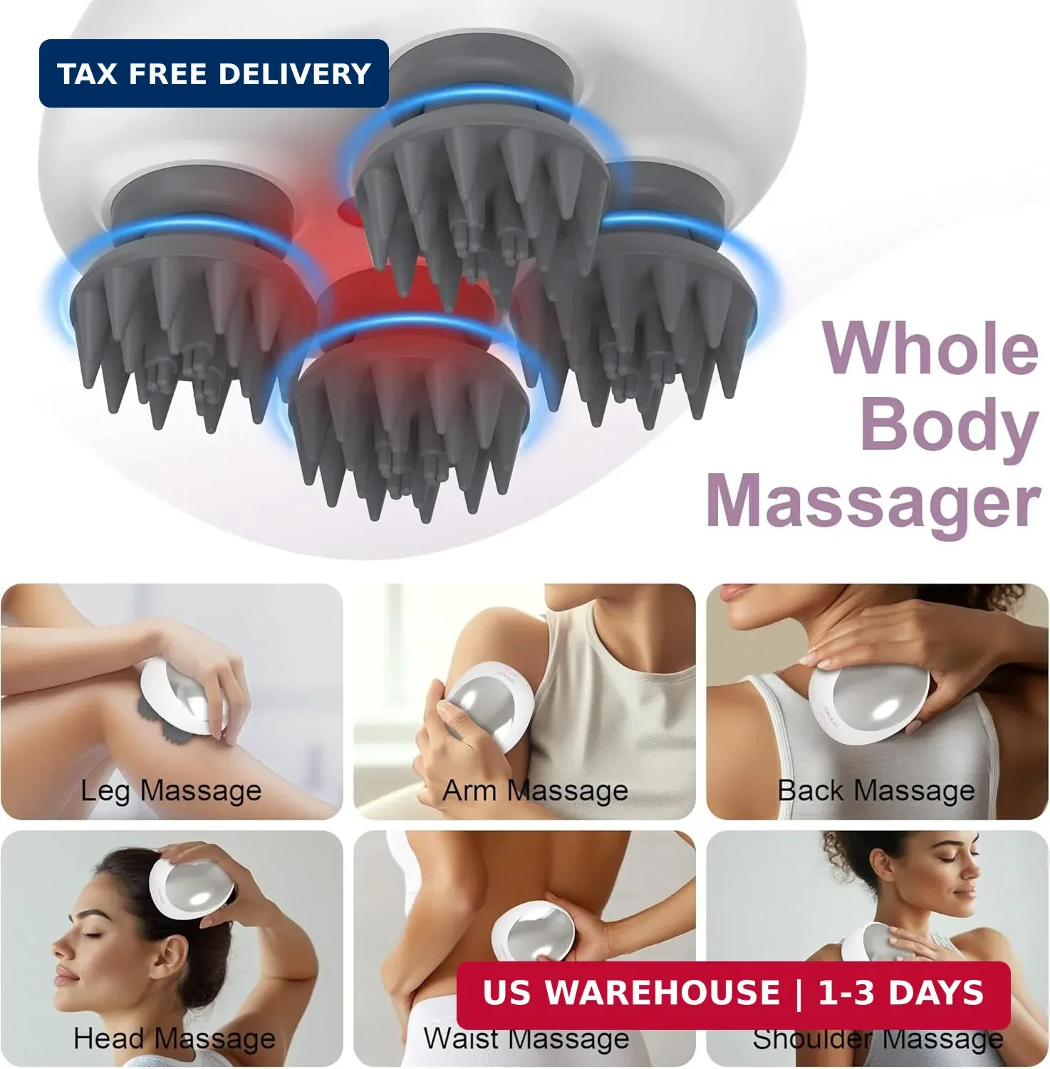 Electric Scalp Massager, Portable Head Stress Relax,IPX7 Waterproof Rechargeable