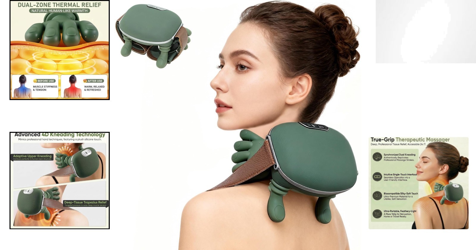 Portable Heated Neck & Shoulder Massager – Deep Tissue Pain Relief Green