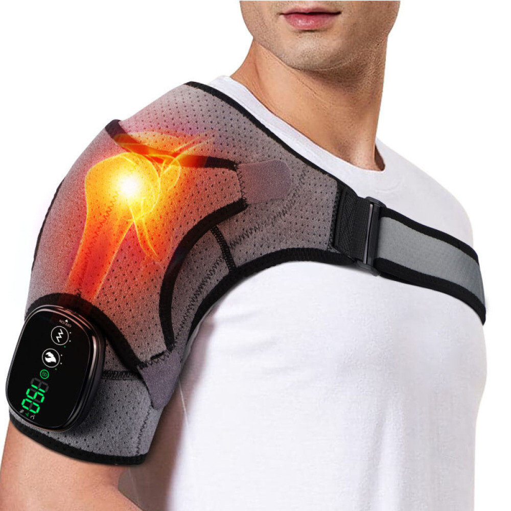 Electric Heated Shoulder Joint Brace Wrap Vibration Therapy Relief Pain Massager