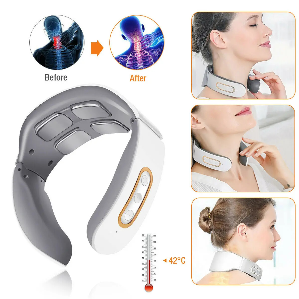 Electric Neck Shoulder Pulse Massager Kneading 4 Head TENS Magnetic Pulse