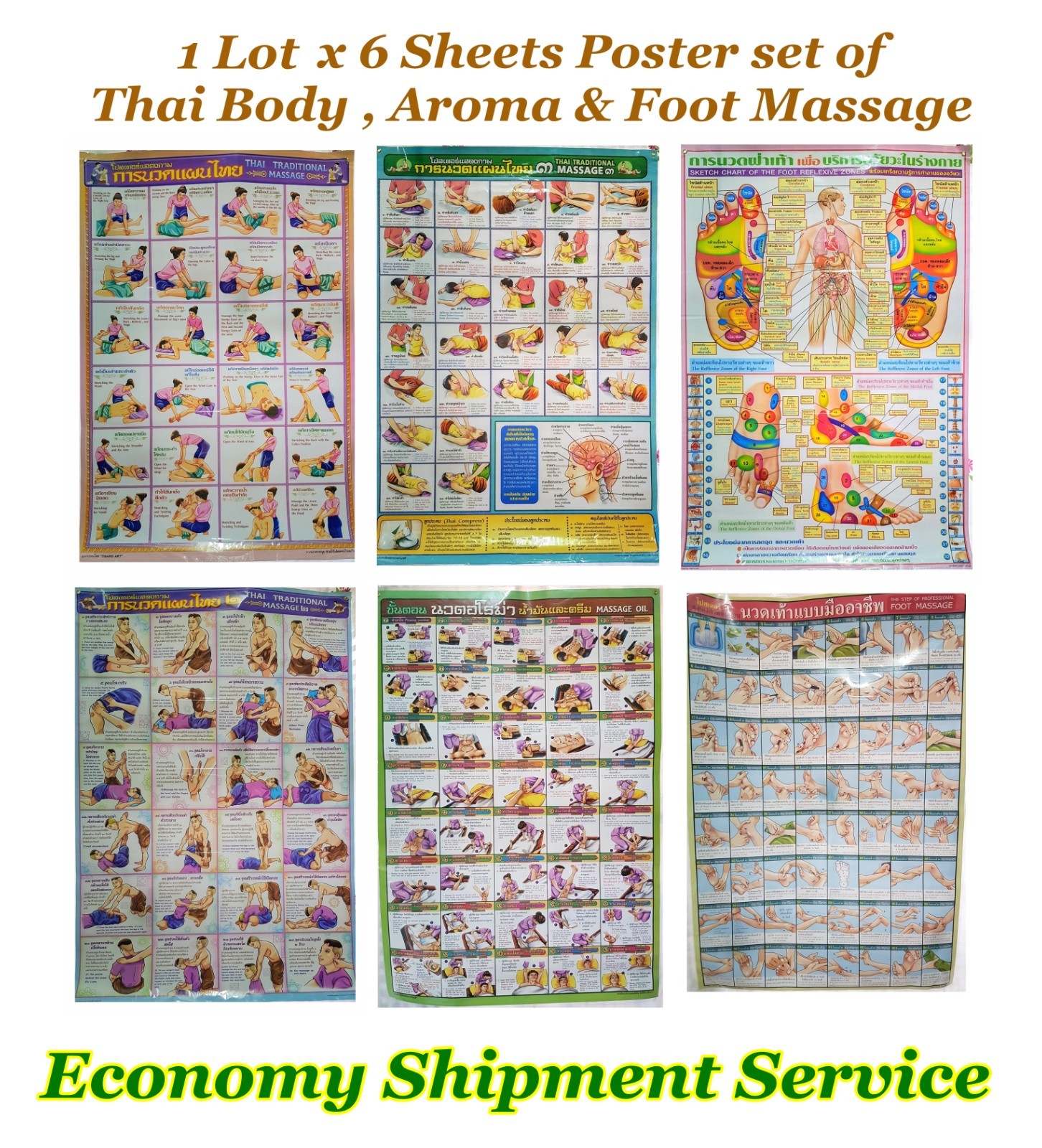 Poster Thai Massage Body Oil Foot Traditional Sketch Chart Reflexology Spa