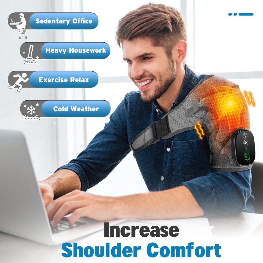 Electric Shoulder Massager Heated Shoulder Brace with Vibration for Pain Relief