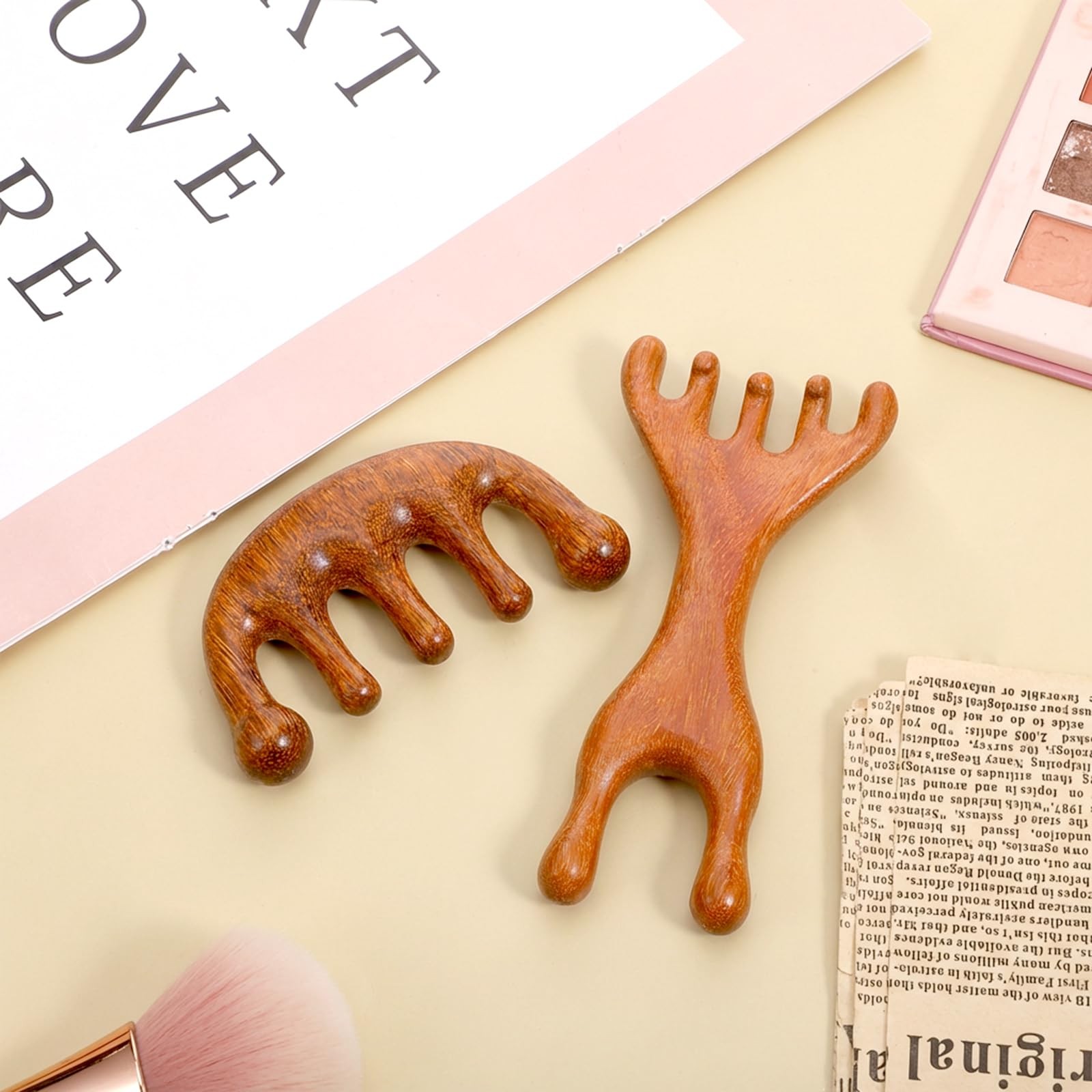 2 Pack Wooden Scalp Massager 5-Claw Sandalwood Manual Scalp Gua Sha Brush Hea…