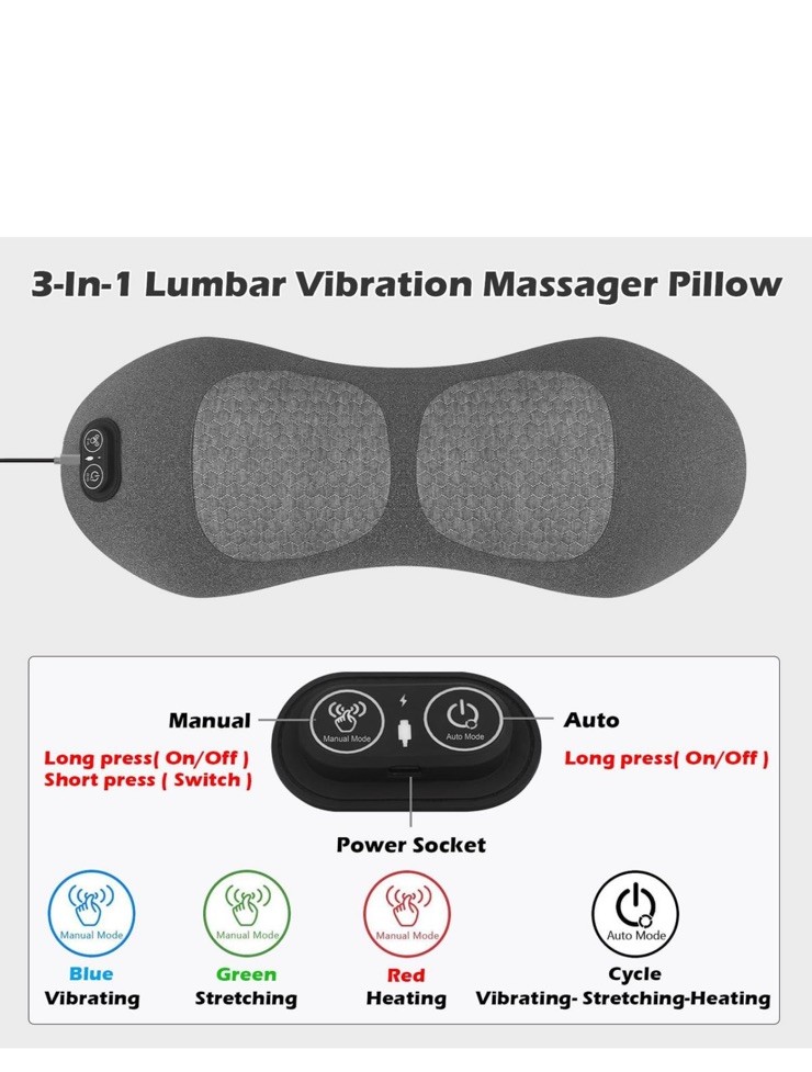 Electric Lumbar Support Pillow 3 In 1 Smooth Spine Triple Fusion Back Massager